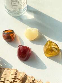 4 chiếc nhẫn nhựa kiểu cổ điển thanh lịch, thiết kế tối giản, phù hợp đeo hàng ngày, mùa thu/đông (Sai số 0.5cm là bình thường) - 4 cái A - Xem 5