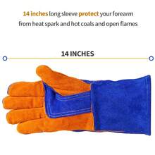 Leather MIG Welding Gloves - Heat Fire Resistant For Welding/Grilling/BBQ/Fireplace(Black/Brown/Blue),Blue - Blue - 查看 6