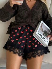 Satin Silk Boxers Shorts For Women Y2k Lace Trim Micro Mini Pajama Shorts French Knickers Low Rise Coquette Lounge Slip Pj Bottoms - Đỏ - Xem 2