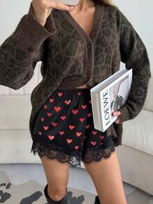 Satin Silk Boxers Shorts For Women Y2k Lace Trim Micro Mini Pajama Shorts French Knickers Low Rise Coquette Lounge Slip Pj Bottoms - Đỏ - Xem 4