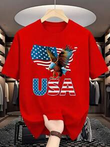 Camiseta Deportiva para Hombre con Diseño de la Bandera de EE.UU.y Águila Calva - Camiseta Patriótica de Manga Corta de Algodón para el 4 de Julio con Patrón de EE.UU., Cuello Redondo Casual - Negro - Ver 6