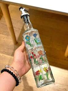 500毫升手绘图案浮雕玻璃厨房家用油壶、醋瓶、调味瓶，1个 - 彩色 - 查看 11