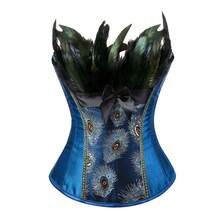 Jutrisujo Corset Top For Women Plus Size Lingerie Bustier Embroidery Peacock Feather Costume Halloween Blue - 2871-blue - View 12
