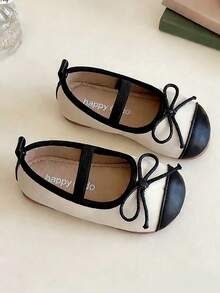 1 Pair Bow Accent Colorblock Elegant Flat Shoes, Suitable For Casual Outings, All Seasons - Beige - View 4