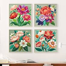 4幅无框数码油画，尺寸20x20厘米/8x8英寸，含颜料和画笔，DIY简易丙烯颜料套装，艺术工艺品，家居装饰，最佳减压礼物，适合初学者和成人。 - 明亮 - 查看 10