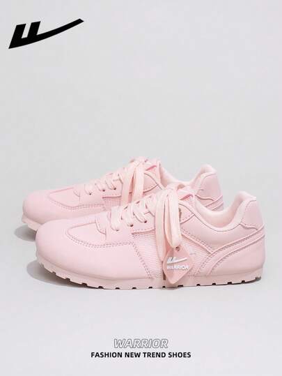  1 Paio di Scarpe casual da donna WARRIOR con suola spessa, allacciate, fondo morbido, scarpe basse da esterno, punta tonda, tacco basso antiscivolo, colore unito, eleganti, adatte per studenti, foto di laurea, scarpe basse, sneaker in pelle a collo basso