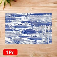 1pc/4pcs/6pcs Geometric Fish School Pattern Linen Placemats, Suitable For Dining Table, All Season Decor, Modern Washable Table Mats, Room Decor, Coasters, Kitchen Dining Mats, Indoor Outdoor Party Decoration, Home Decor, Ideal Gift - Multicolor - View 14
