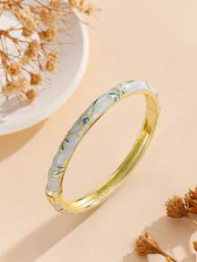1pc Fashion New Gold Plated Small Flower Pattern Enamel Cloisonne Bracelet Bangle Jewelry For Girls And Women - Baby Blue - View 3
