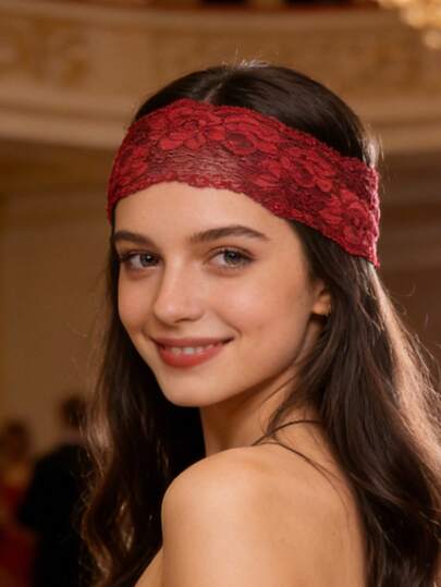 1pc Lace Flower Decor Headband, Elastic Non-Slip Hair Accessories For Women, Elegant Headpiece For Valentine's Day, New Year, Suitable For Makeup, Commuting, Versatile Women Sweatband Causal Hair Band Elegant Head Scarf