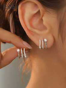Hihho 2 件时尚个性化闪亮方晶锆石耳钉，迷人日常佩戴，适合女性女孩的约会礼物 - 金色 - 查看 10