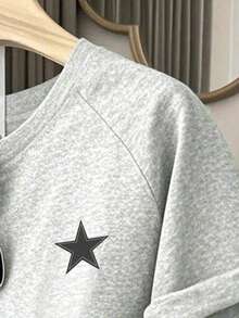 Youth Girl Cartoon Print Round Neck Short Sleeve T-Shirt And Shorts - Grey - View 4