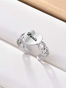 Personalized Ring, Customized Letter Heart-Shaped Ring, Fashionable Flower Hollowed Out English Letter Opening Ring, Women's Versatile Ring, Unique Customized Gift