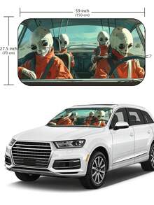 Parasol plegable y divertido para parabrisas de coche, protección solar para el interior del automóvil, bloquea los rayos UV, ajuste universal 59.06 X 27.5 pulgadas, mantiene tu vehículo fresco - Parasoles interesantes para el coche - Ver 4