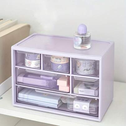 Popular Six-Drawer Transparent Storage Box With Multiple Compartments For Classification, Dust And Moisture Resistance, Specifically Designed For Skincare Products, Planner Books, Tape, Small Accessories, And A Spacious, Multi-Functional Storage Box