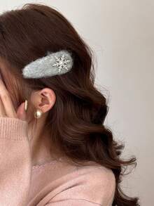 1个蓬松灰色雪花发夹，刘海夹侧夹，甜美秋冬风，小雪发夹 - 彩色 - 查看 2