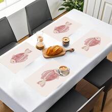 Bộ 1/4/6 tấm lót bàn ăn bằng vải lanh thêu họa tiết cá, thích hợp cho bàn ăn, trang trí quanh năm, thảm trải bàn hiện đại có thể giặt được, trang trí phòng, lót ly, thảm ăn nhà bếp, trang trí tiệc trong nhà và ngoài trời, trang trí nhà cửa, quà tặng lý tưởng. - Nhiều màu - Xem 6