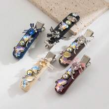 1pc Solid Color Korean Style Elegant Bangs Clip, Simple Fashion Shiny Heart Gem Mesh Bow Decor Hair Clip, Cute Fairy Graceful Hair Accessory, Head Accessories, Hair Accessories For Women