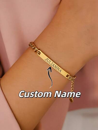 1 pieza Pulsera personalizada con nombre | Pulsera de acero inoxidable DIY | Pulsera personalizada con nombre/fecha grabada | Pulsera minimalista hipoalergénica de oro y plata | Pulsera con mensaje de bendición | Regalo de joyería conmemorativa para seres queridos | Pulsera de longitud ajustable con dije | Joyería personalizada con nombre/fecha/símbolo grabado