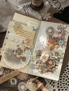 50pcs/Pack Floral Sticker Set, Vintage Fabric Handwriting Flower Series DIY Scrapbooking Decorative Stickers - Multicolor - View 11