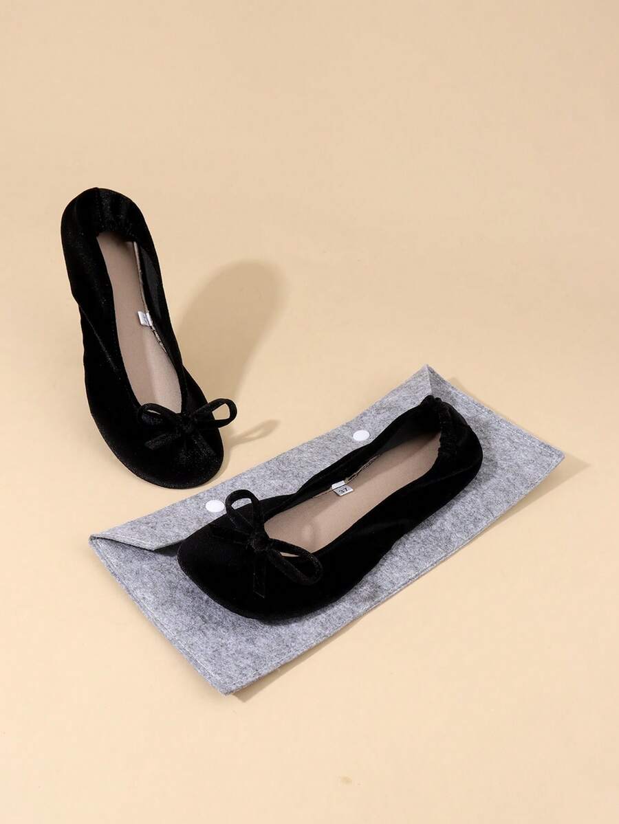 轻便如赤足般的芭蕾舞鞋，超便携超薄舞蹈鞋，黑色天鹅绒可折叠套脚舞蹈鞋，女士休闲家居拖鞋