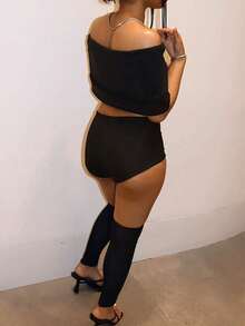 Women's Sexy Off Shoulder Crop Top And High Stretch Shorts Two Pieces Set Party Outfit