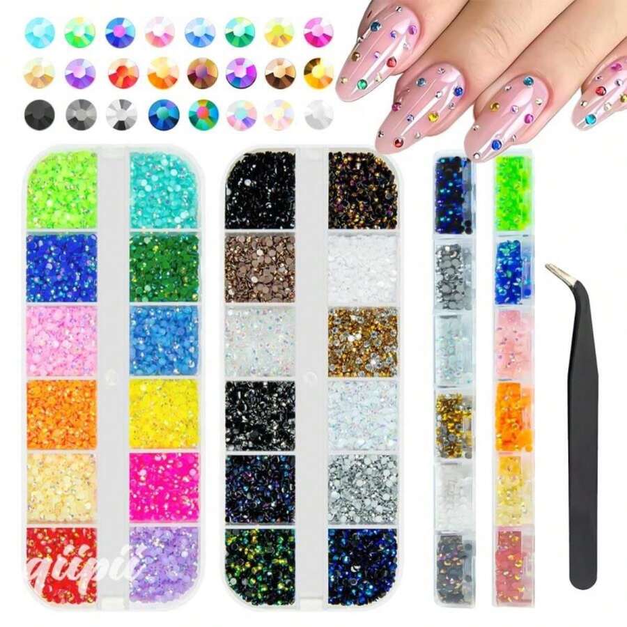 Qiipii 20000PCS 24 Color Resin Rhinestones W B7000 Jewelry Glue For Bedazzling Crafting 3mm 4mm Flatback Crystal Stones Rainbow Colorful Gems Diamonds Crystals For Nails Face Makeup Tumblers Crafts - Bụi tím - Xem 1