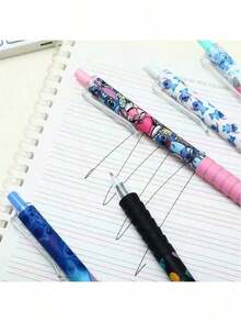 5支装 Stitch 凝胶笔，0.5mm 黑色墨水签名笔，学生用品，办公文具，礼品，适用于学校、办公室和家庭，可用于记笔记，返校季必备 - 乾枯玫瑰色 - 查看 2