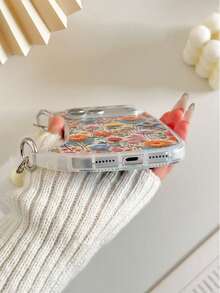 Floral Painted Fashionable Leather Rope Crossbody Bag & Transparent Anti-Drop Phone Case Compatible With IPhone 17/17 Pro MAX, 16/16 Pro/16 Pro Max, 15, XR, 7P 8P, P12 Pro Max, P13 Pro Max, P14 Pro Max, P13, P14, P11, P12, P14, XS/S/XS Max/7 8 GES2, Cute & Stylish Thick Phone Protective Cover - Multicolor - View 3