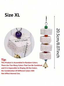 鸟喙磨牙玩具，悬挂式矿石，配有彩色珠子和铃铛，用于小型鸟类的牙齿护理和日常玩耍（配件颜色随机发货）