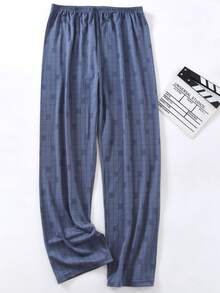 1 Piece Of Men's Spring And Autumn New Home Pants, Simple And Leisurely Blue Plaid Retro Style, Loose And Comfortable Home Clothes, Leisure Fashion Pl Sleep Pants, Men's Home Suit Pants - Multicolor - View 6