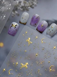 1pc Chinese New Year Horse Dream Horse Nail Art Sticker, Essential For Nail Artists, 3D Embossed Glow-In-The-Dark Craft, Dreamy Starry Horse Nail Decor Design, Nail Art Supplies, Self-Adhesive Nail Sticker Decoration, Reusable DIY Nail Sticker, Gift For Women, Nail Art Supplies, Exquisite Accessory Gift