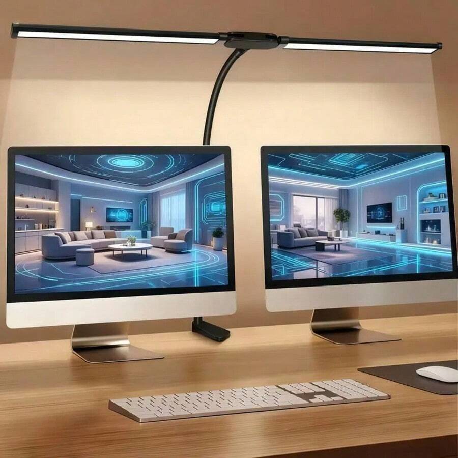 Lampe de bureau LED à double tête, col de cygne réglable, alimentée par USB, réglages de température de couleur multiples, contrôle de luminosité à plusieurs niveaux, éclairage lumineux pour la lecture, la peinture