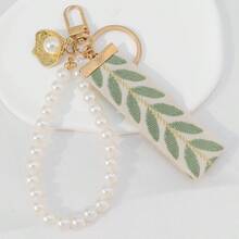 1pc Leaf Jacquard Faux Pearl Decor Fashion Keychain Gifts For Mother, Father, Graduation, And Teacher - Multicolor - View 7