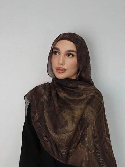1pc Marble Print Hijab, Comfortable, Soft And Breathable Female Hijab Scarf, Suitable For Hijab Outfit, Daily Wear With Abaya