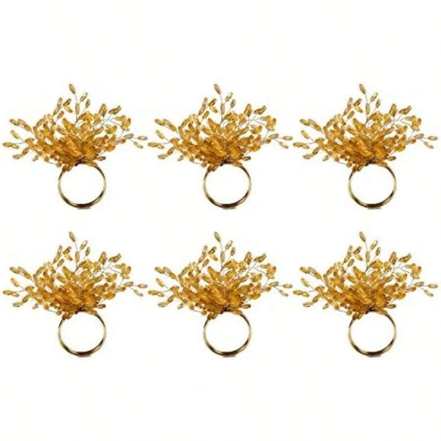 DII Napkin Rings for Dinners, Parties, Holidays, Everyday, for Dinners, Parties, Holidays, Everyday, Set of 6, Pumpkin(Starburst con abalorio de oro) - Multicolor - Ver 1