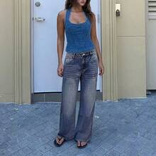 BLTN 新款春季女式牛仔裤，休闲直筒裤，多功能双口袋设计，适合返校、新年、情人节等场合，宽松版型