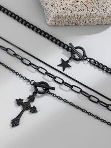 3件套哥特几何OT链十字星流苏吊坠项链，朋克嘻哈风，适合度假派对、日常休闲、街头风、婚礼、摇滚派对等场合，男女皆宜，节日生日百搭项链礼物 - 項鍊 - 查看 6