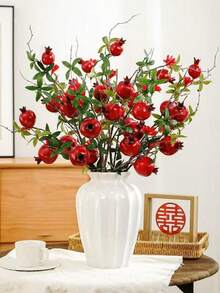 1pc/5pcs Faux Pomegranate Branch Decor, Multi-Fruit Red Pomegranate Floral Arrangement, Home Living Room Dining Table Floral Decor, Suitable For Various Holidays Gifts, Autumn Harvest, Thanksgiving, Halloween, Seasonal Weddings And Home Decor, Faux Flowers, Garden Ornaments Outdoor, Easter Decoration, Artificial Flowers, Flower Bouquet, Plant Pots Outdoor - Red - View 4