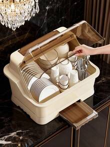 1pc Large Kitchen Draining Bowl Cabinet With Cover, Dish Rack For Bowls, Plates, Cutlery, Home Storage Organizer - Multicolor - View 1
