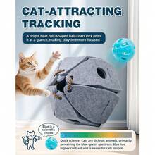Foldable Felt Interactive Cat Ball Toy With Bell, Durable & Chew-Resistant, Suitable For Kittens & Adult Cats, Releases Hunting Instincts, Keeps Cats Happy & Entertained, Pet Toy - Grey - View 7