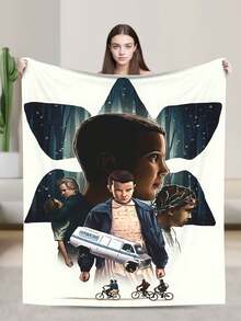 1pcs Soft Personalised Stranger Merch Things Flannel Thick Blanket, Suitable For Sofa, Bed, Living Room, Travel, Office, Shawl, Nap Blanket, Air Conditioning Blanket, Bed Sheet, Camping, Ideal Gift, Daily Gift - 黑色 - 查看 1