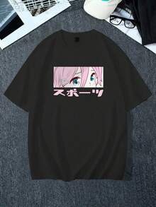 T Shirt Camiseta Unissex Oversized Y2K Anime Olho Estampada Blusa Verão Calor Manga Curta Estilosa - Preto - Visão 5