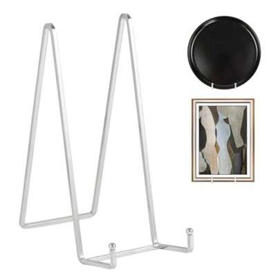 Large Plate Holder Display Stand - 10 Inch Tall Plate Stands For Display - Metal Picture Frame Stand - Big Tabletop Easel Stand For Decorative Plates Platter Book Plaque Tile - 2 Pack - Silver