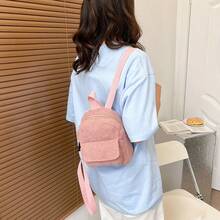 Mochila minimalista de unicolor de nailon, versátil y de moda - Rosa - Ver 4
