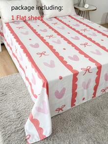 1 bộ ga trải giường bằng vải polyester nhẹ 100%, họa tiết trái tim sọc hồng lãng mạn và nơ, thoáng khí, chủ đề tình yêu, trang trí phòng ngủ dễ thương, phù hợp cho người lớn và thanh thiếu niên. - Nhiều màu - Xem 5