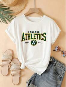 Men's New Casual Sports T-Shirt Oakland Athletics Baseball T Shirt Men Women Unisex Sport Tee Fan Apparel Team Logo Graphic Print Casual Top Short Sleeve BlackSuitable For Baseball, Ice Hockey, Rugby, Sports Eventsholiday Partiesoutingssports And Other Holiday Gifts - 白色 - 查看 2