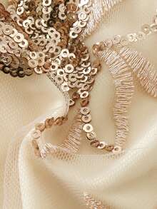 LOPIPILIU 女士夏季亮片比基尼套装，休闲沙滩泳装，挂脖式泳衣和侧系带比基尼泳装，性感派对嘉年华装扮 - 香檳色 - 查看 7