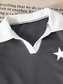 少女卡通印花短袖上衣和裤子套装 - 深灰色 - 查看 4