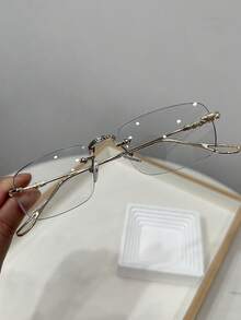 1pc Men's Retro Casual Square Frameless Gold Optical Glasses, Suitable For Daily Wear And Street Photography - Multicolor - View 13