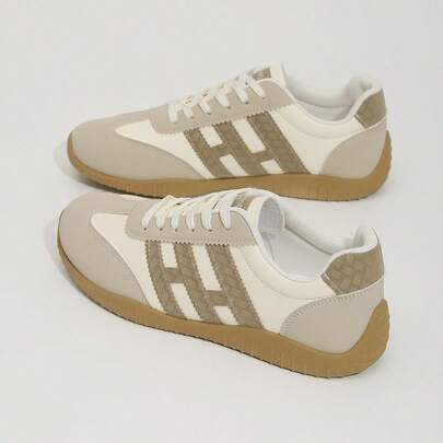 2026 Autumn New Women's Outdoor Casual Sports Shoes, Metal Buckle Decor, Faux Leather, Lace-Up, Comfortable & Fashionable